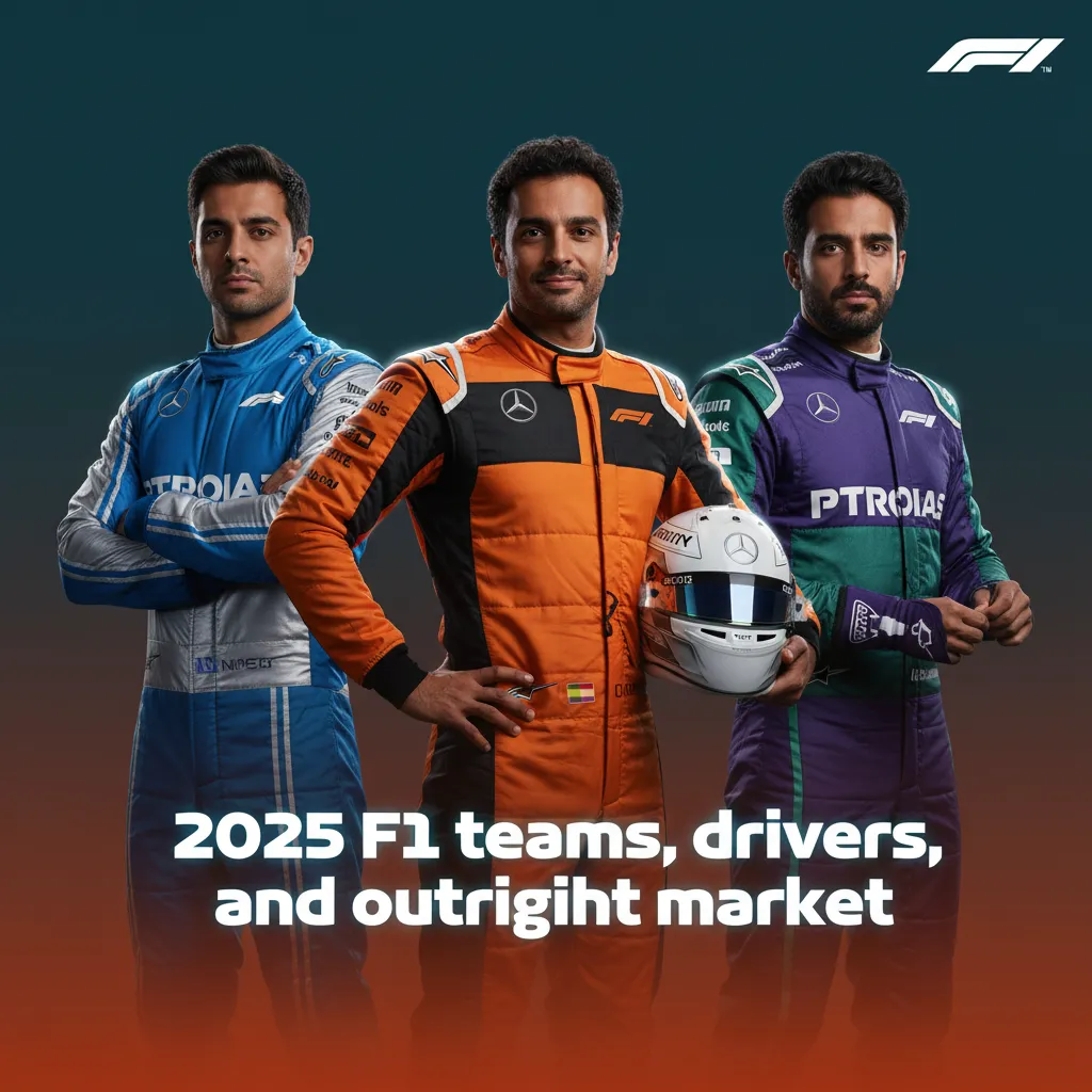 Table of 2025 F1 teams, drivers, and live championship odds; some seats TBD.