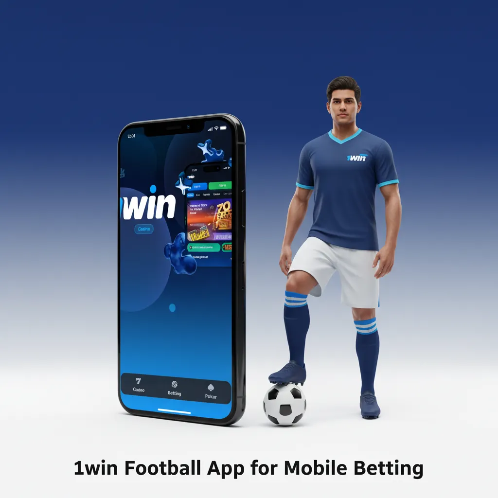 Smartphone showing 1win football betting app with live odds, bet slip, cash out, goal alerts, and match tracker.