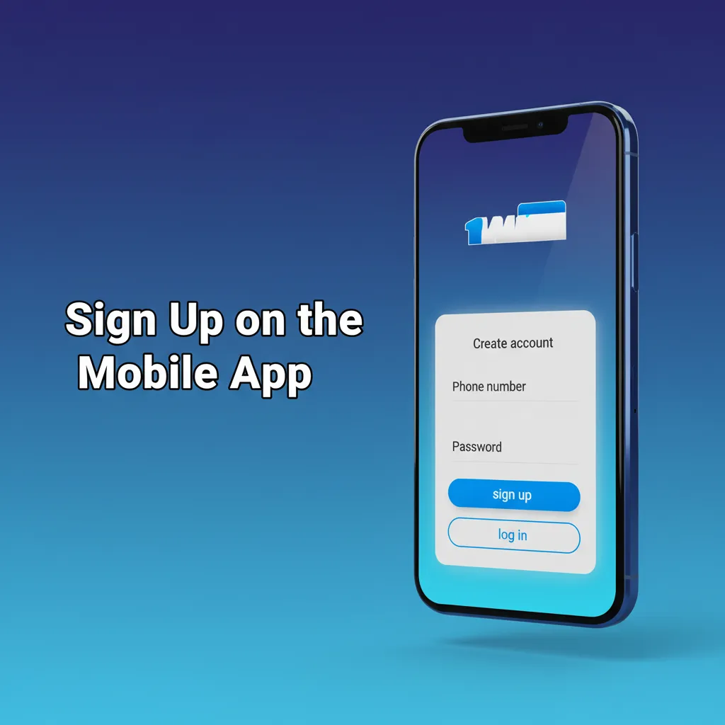 Smartphone showing 1win app Sign Up screen with Phone, Email, Social, One‑Click options and OTP verification prompt.