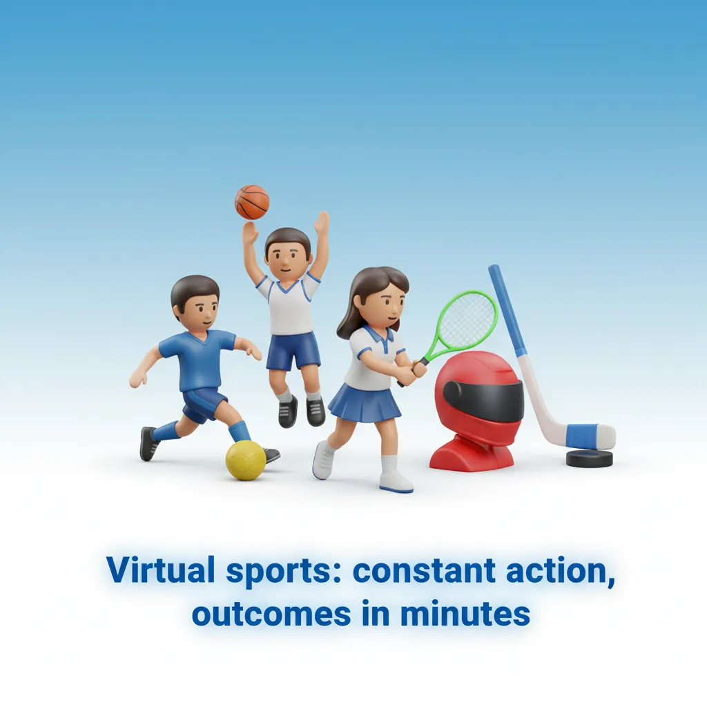 Virtual sports banner with football, horse racing, greyhounds, tennis icons and a timer for quick RNG-simulated matches.