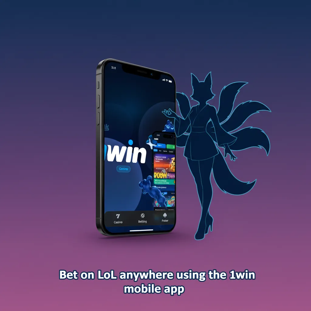 Smartphone showing 1win app with League of Legends betting odds and live stats, featuring a T1 vs Gen.G match market.