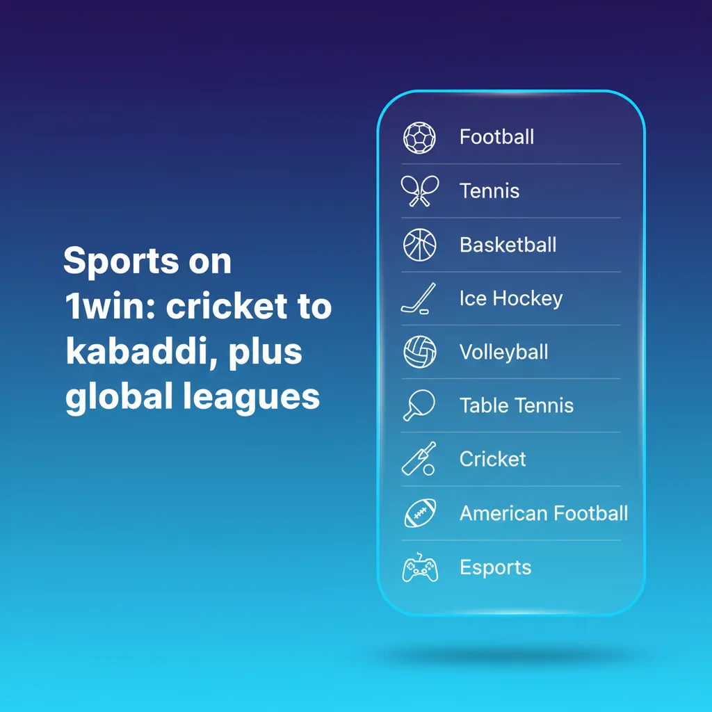 1win sportsbook interface with cricket, football, tennis, kabaddi; live and pre-match odds for Indian and global leagues.