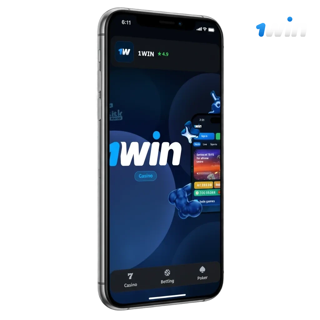 1win iOS app India promo on iPhone: fast INR betting, sports and casino, 500% bonus up to ₹180,000, Download button.