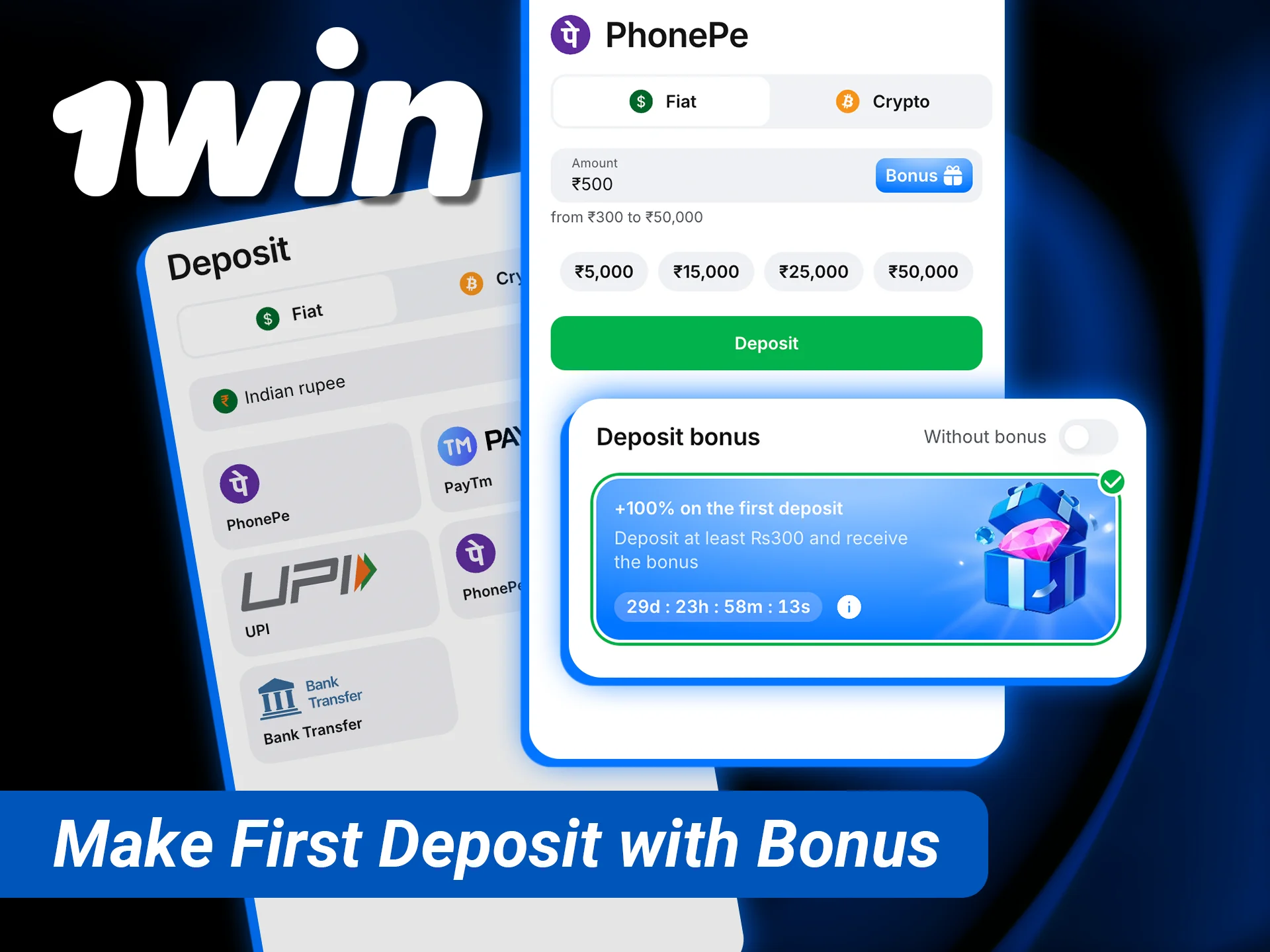 Follow our guide to learn how to make your first deposit with a bonus at 1win.