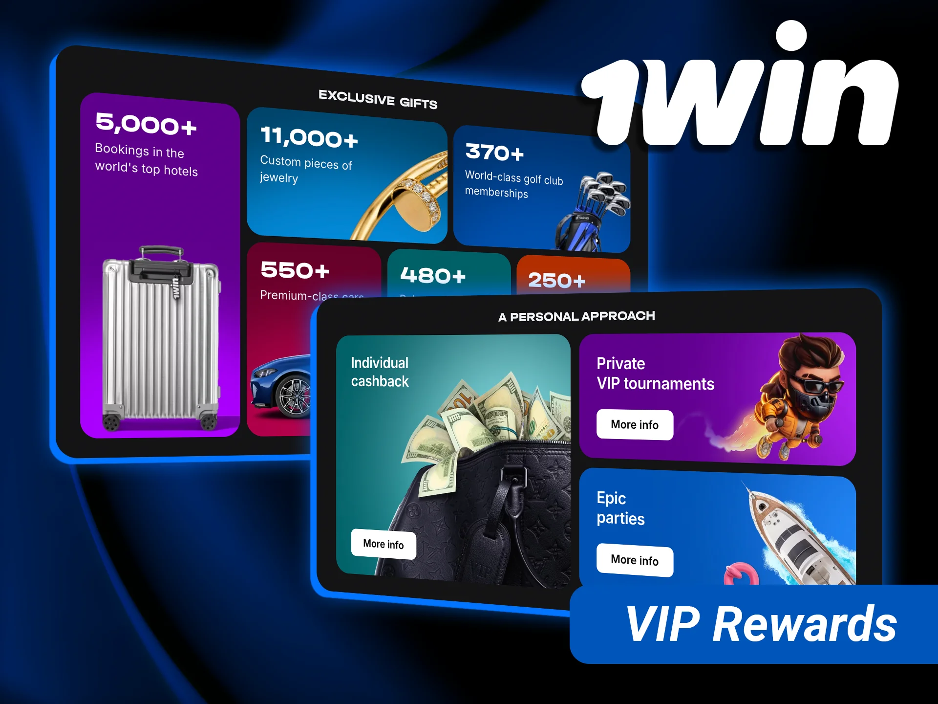 Climb the ranks to earn 1win VIP and loyalty program rewards and perks.