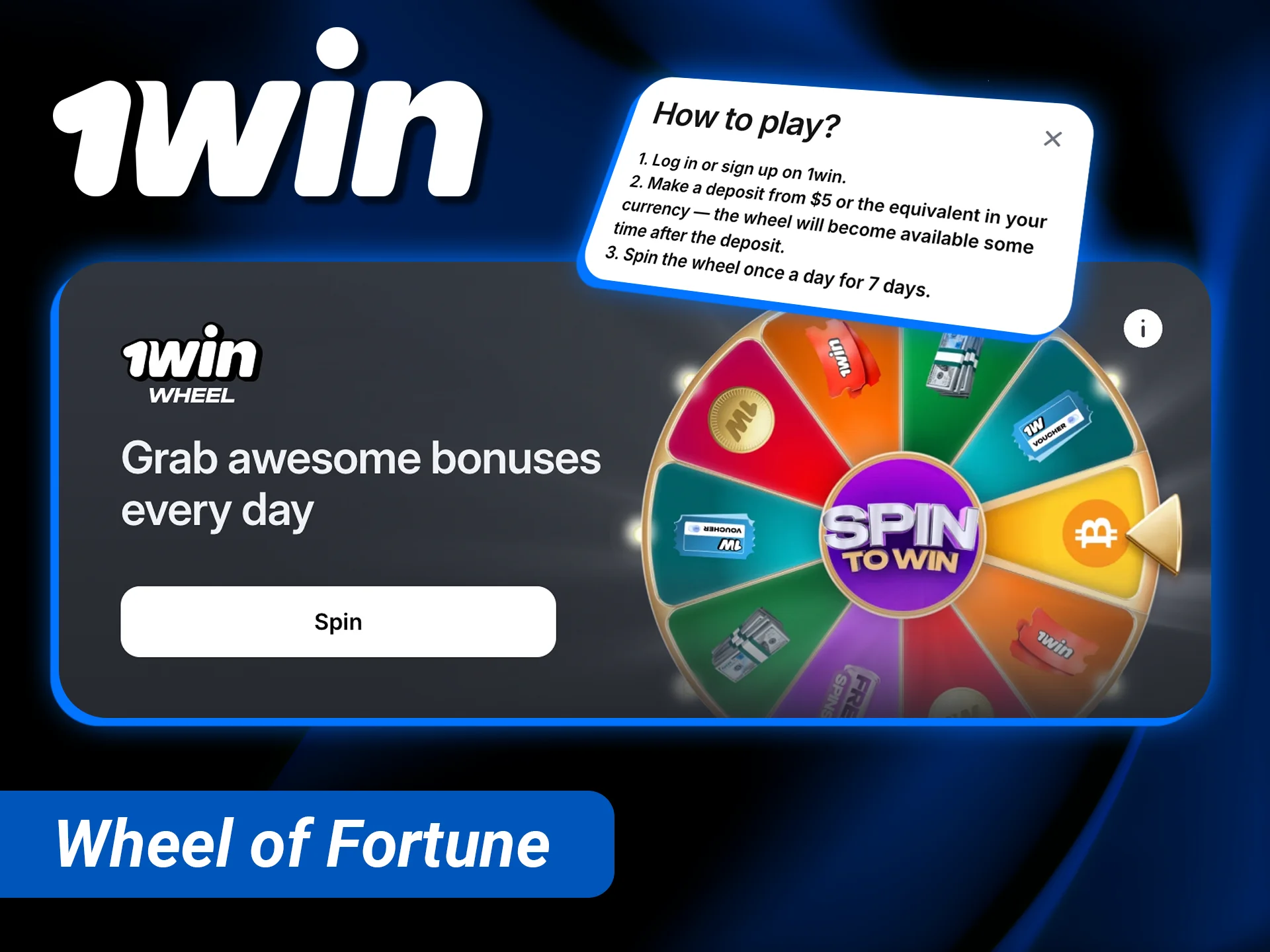 Spin the 1win Wheel of Fortune daily for a chance to win exclusive rewards.