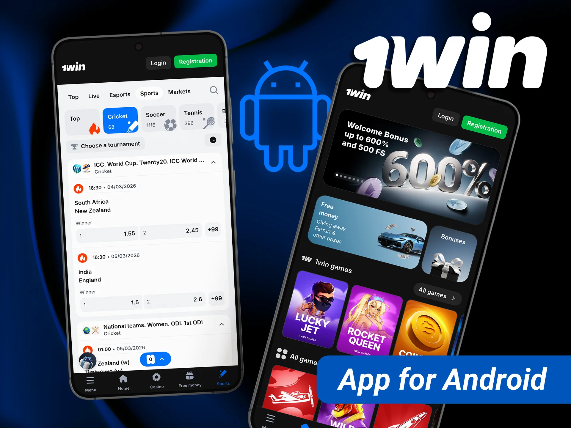 Install 1win on Android to bet on cricket matches directly from your smartphone.