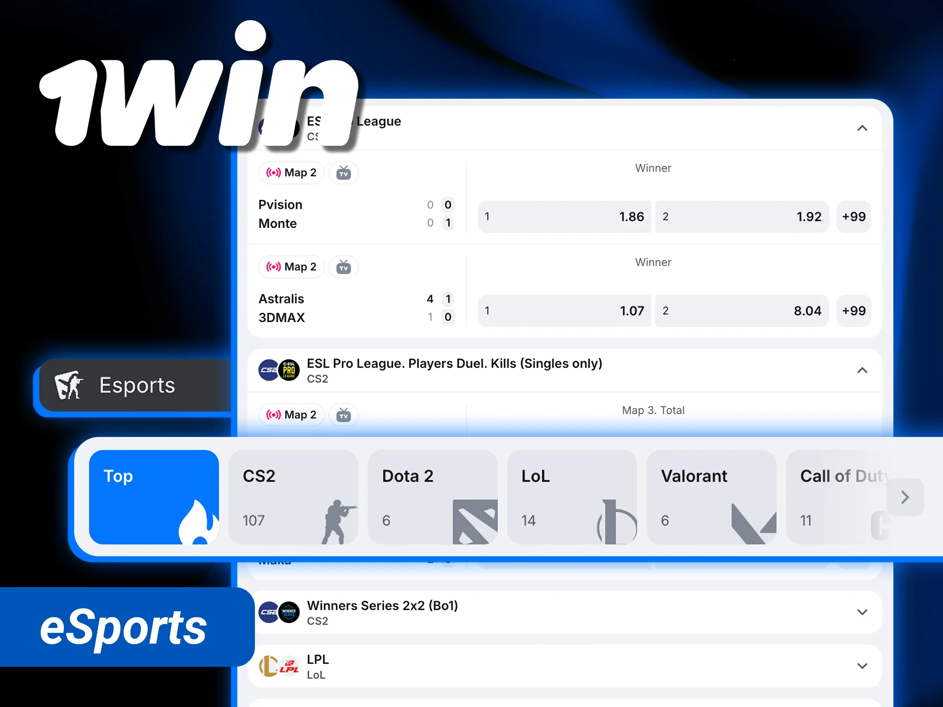 Start 1win eSports betting on your favorite competitive titles today.