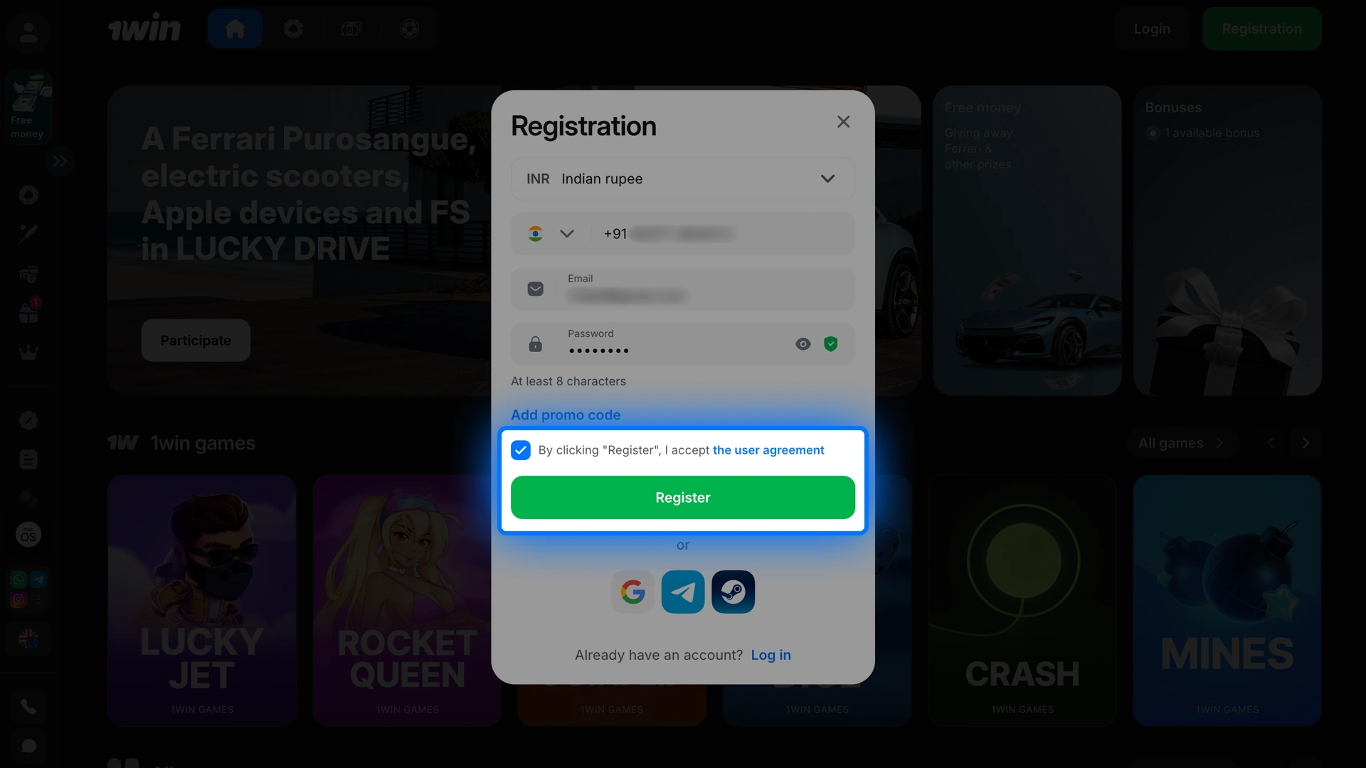 Confirm and play your favorite games after completing the 1win registration.
