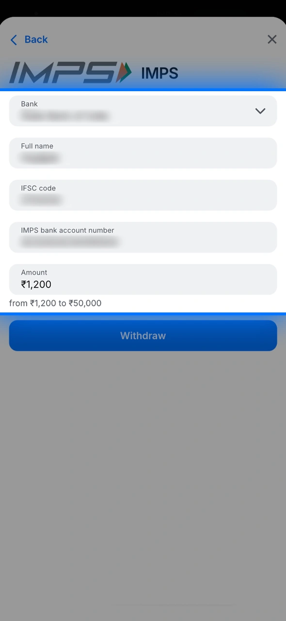 Enter the required details and amount you want to cash out from 1win.