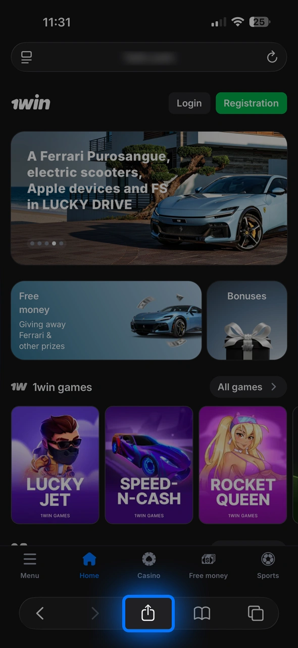 Open Safari browser on your iOS device and navigate to the 1win mobile site.