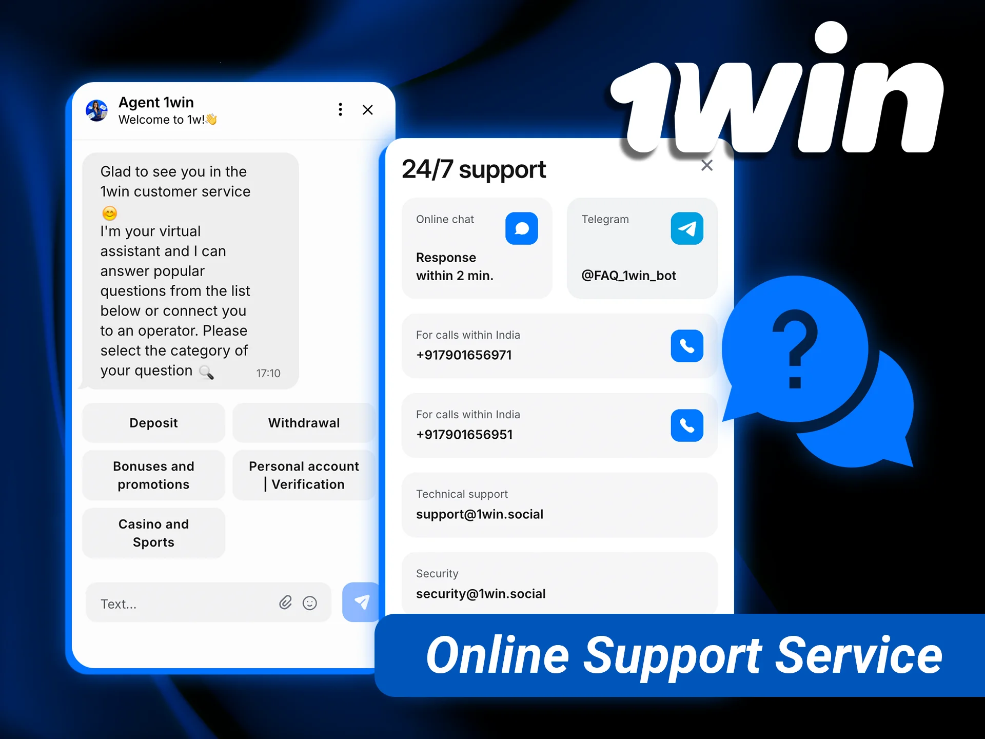 Get assistance from the 1win online support service 24/7 for any queries.
