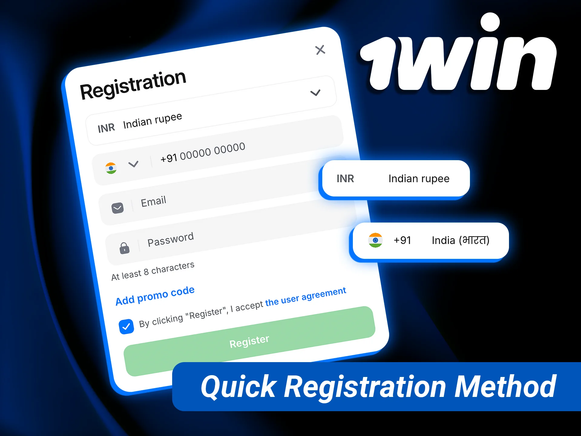 Sign up in seconds using the 1win quick registration method for Indian players.