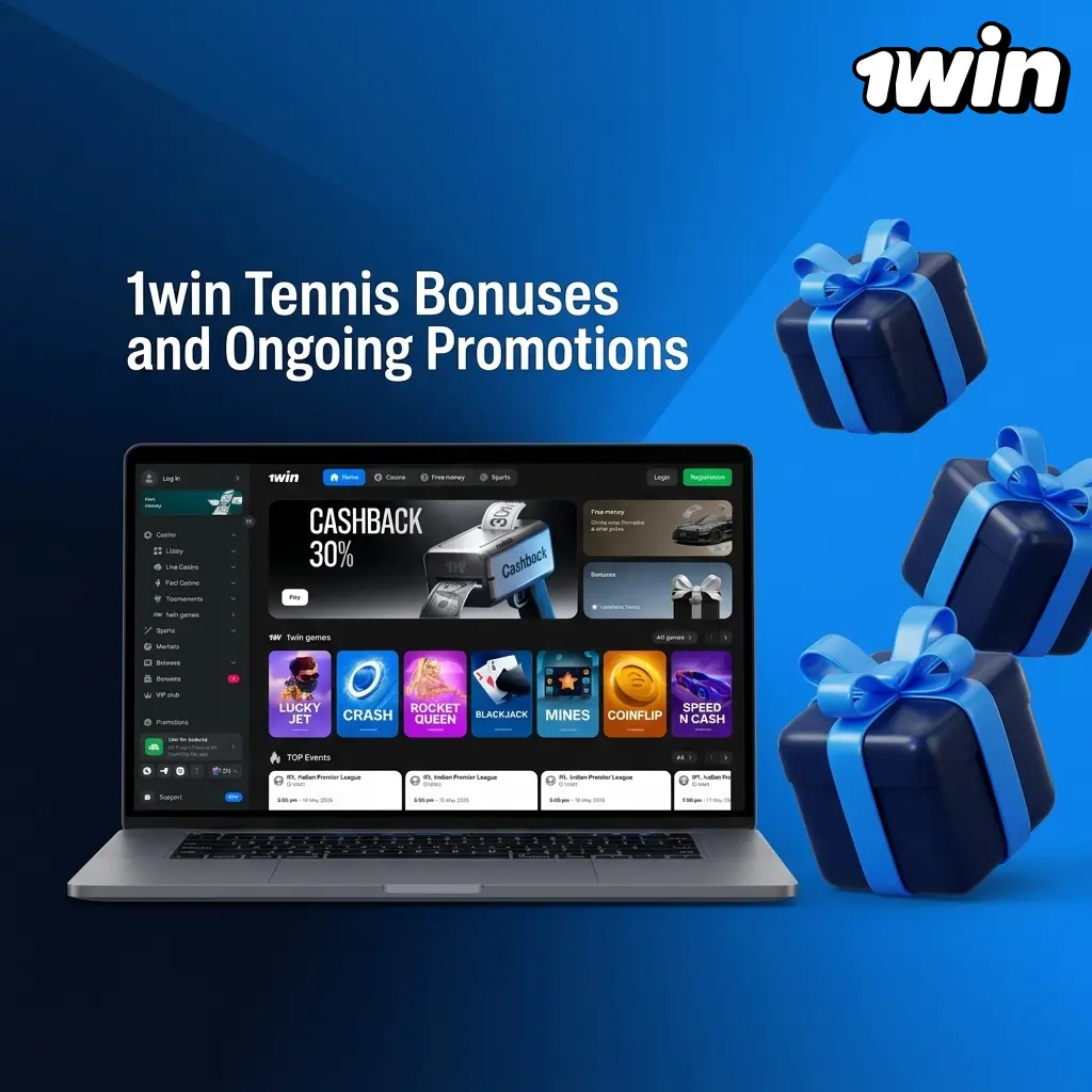 1win tennis betting bonuses table showing welcome deposit offers and accumulator promotion for fiat and crypto users