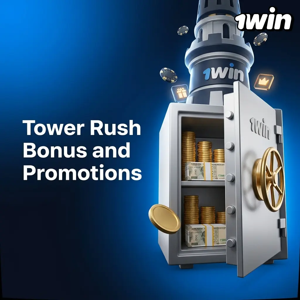 1win Tower Rush bonus: welcome offer up to 500-600% bonus and free spins usable on this Instant Games cash-stake title.