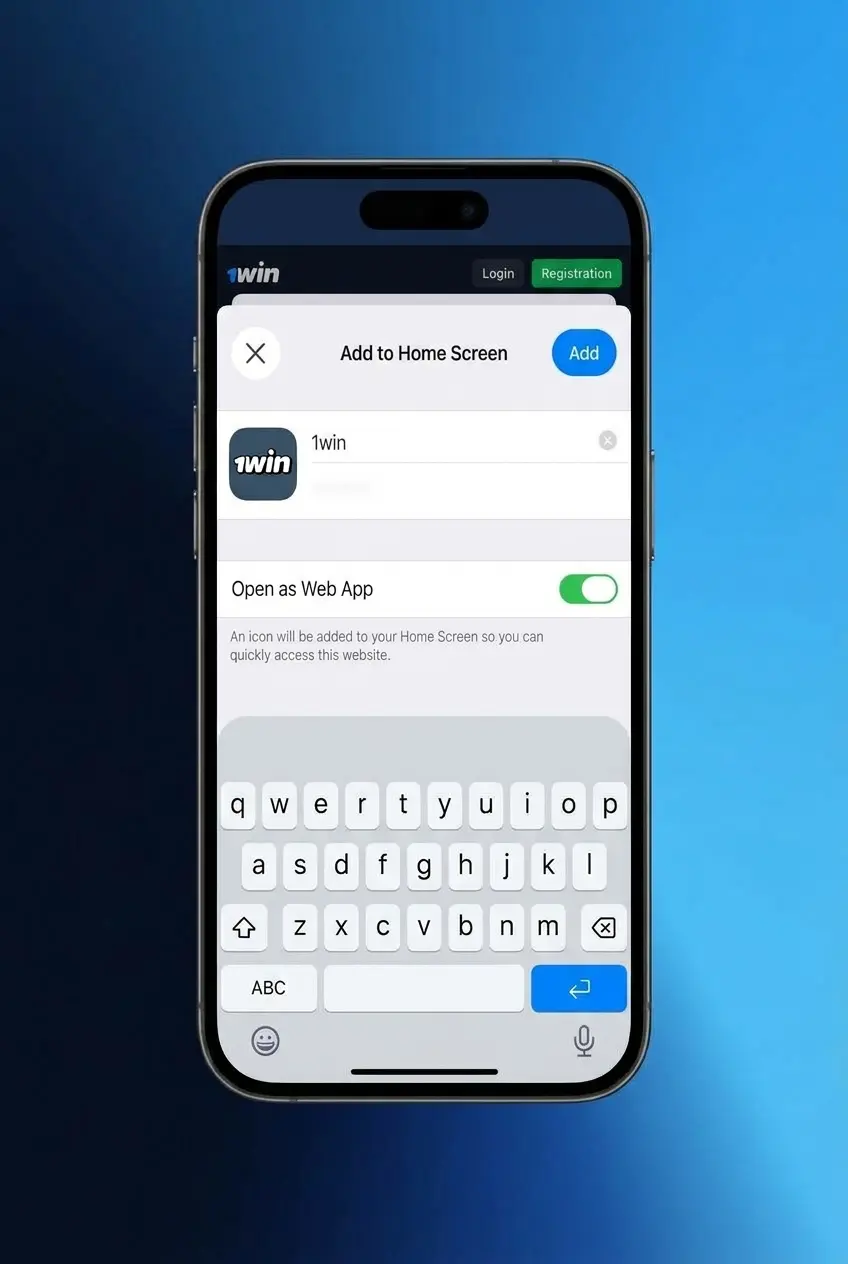 1win iOS PWA setup guide: add to home screen via Safari share menu for quick sports betting and casino access.
