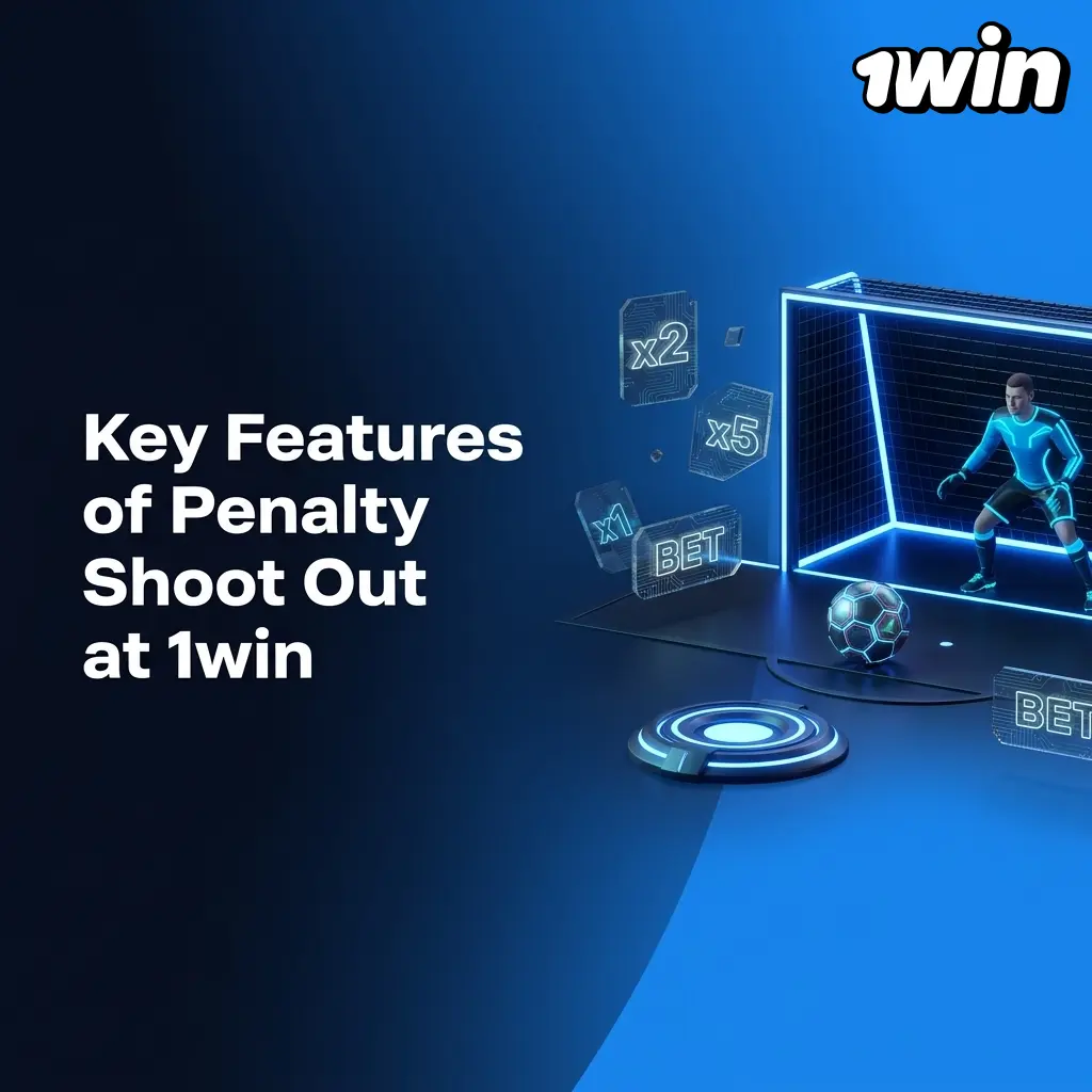 Key features of Penalty Shoot Out at 1win: single-shot rounds, fixed multipliers, stakes from INR 10, and demo mode play.
