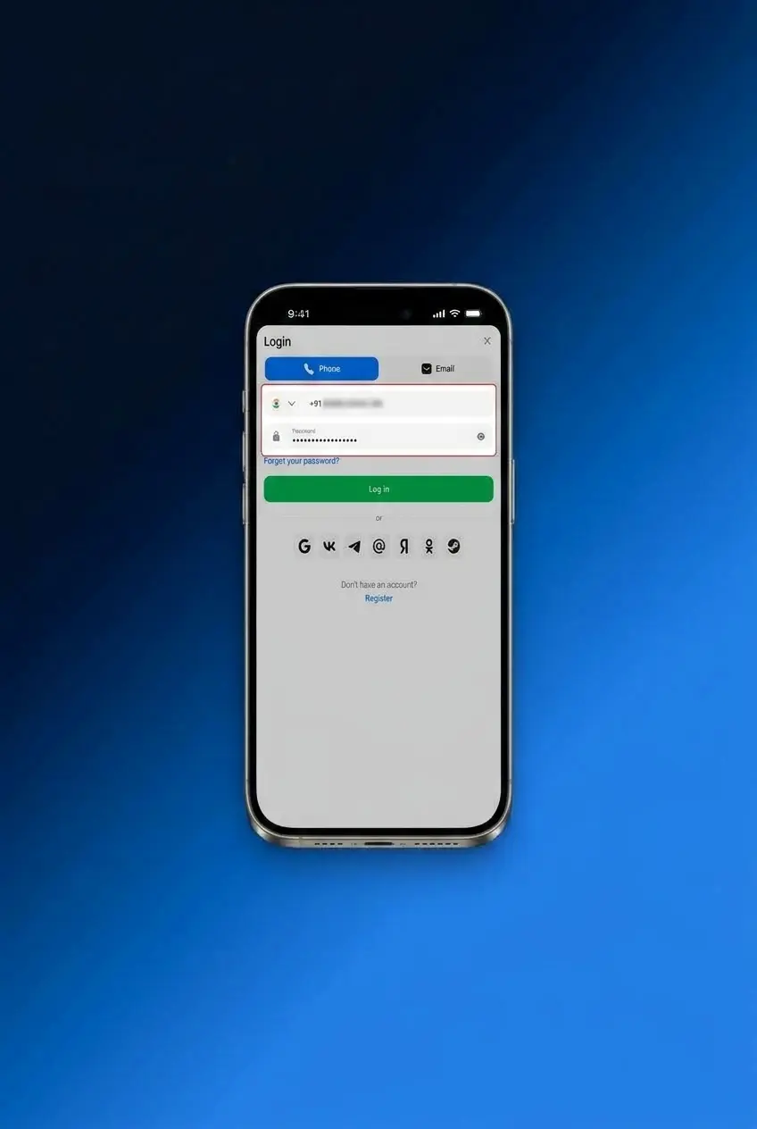 1win mobile app login screen showing fingerprint and PIN unlock options for quick sign-in access